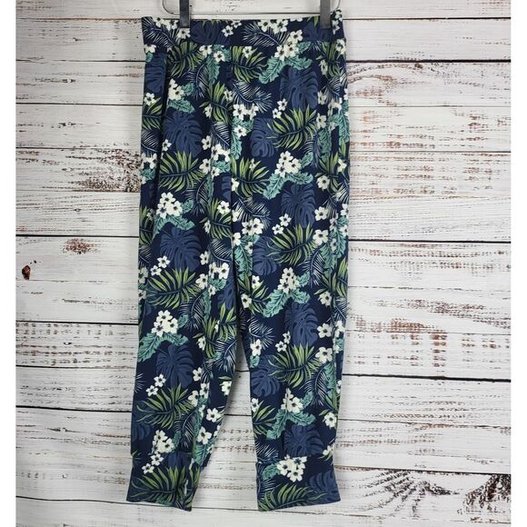 Tommy Bahama Pajama Capri M Womens Blue Tropical Print Soft Pull On Cuffed - Picture 1 of 7